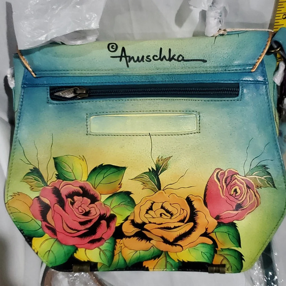 Anuschka handpainted leather convertible handbag tiger roses NWT - Picture 6 of 12